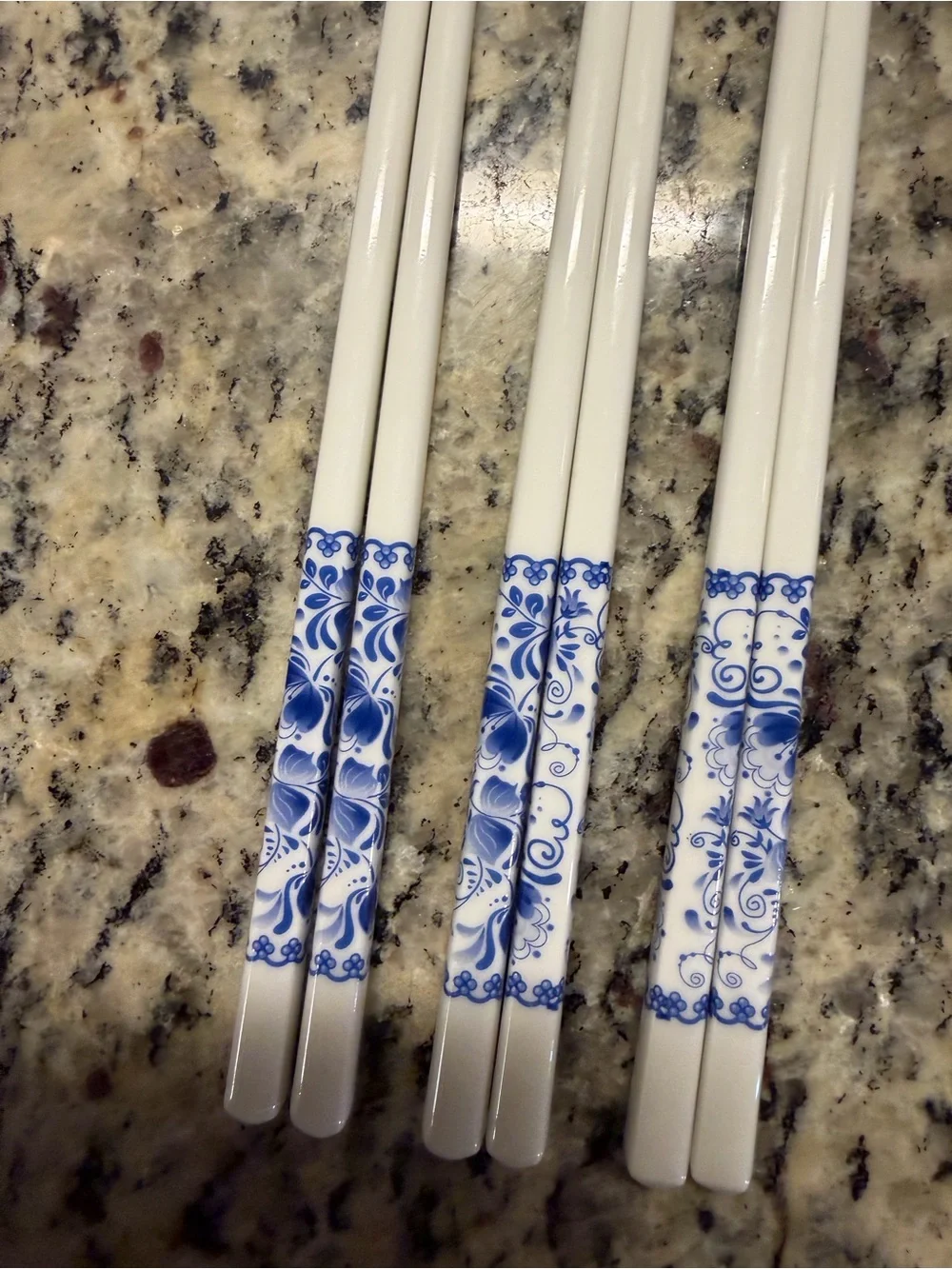 Blue Floral Porcelain Chopsticks - Set of 3